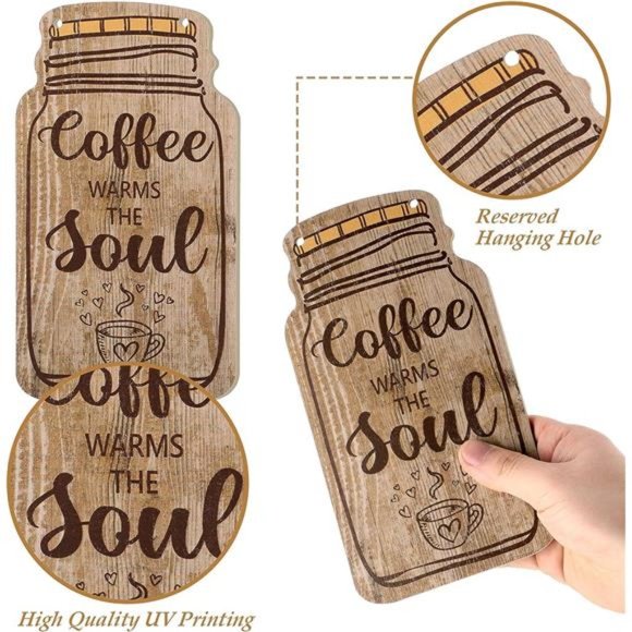 4 Pieces Wood Coffee Sign Decorative Rustic Wood Coffee Bar Sign Wall Hanging - Picture 3 of 6